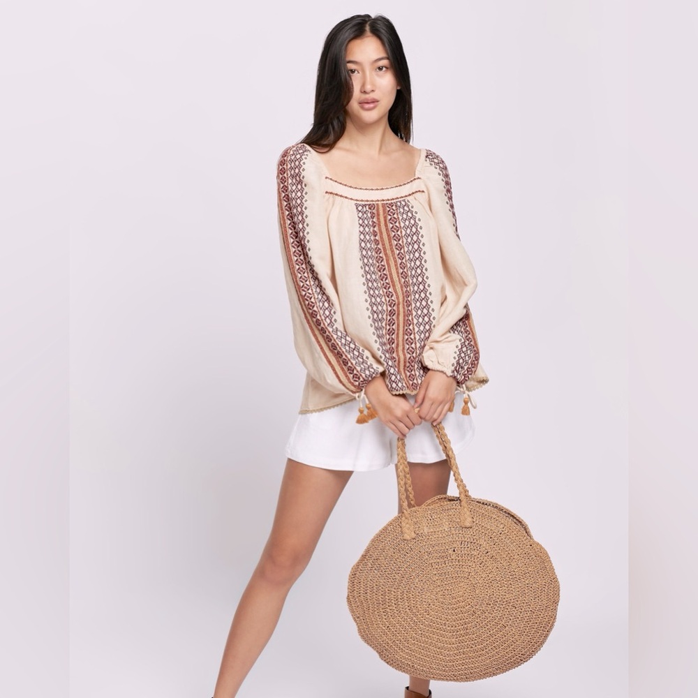 Hannah Gauze Embroidered Peasant Top